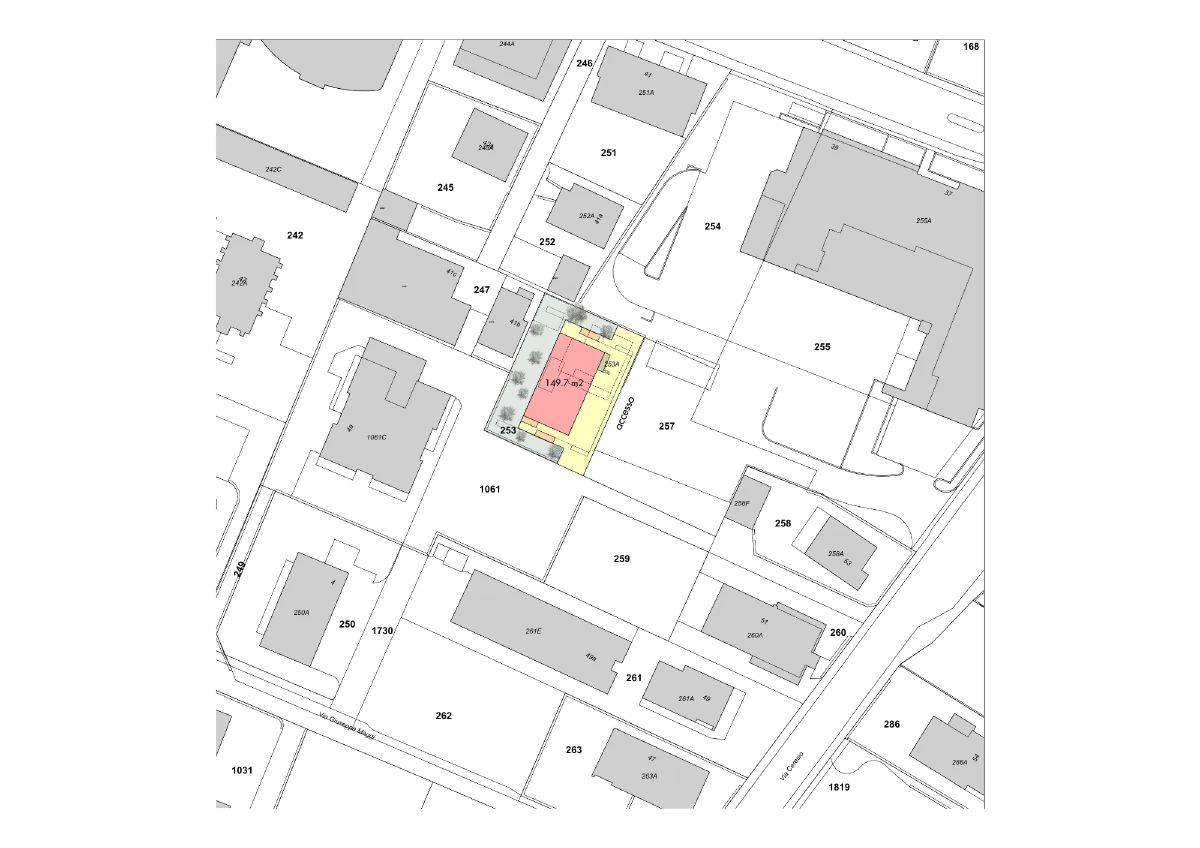 Mappa catastale, mappale 253 RFD Pregassona (Lugano) evidenziato